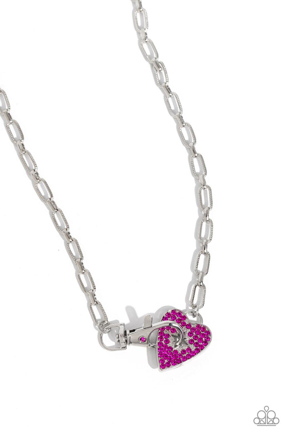 Radical Romance Pink Rhinestone Heart Necklace - Paparazzi Accessories- lightbox - CarasShop.com - Paparazzi Jewelry by Cara Jewels