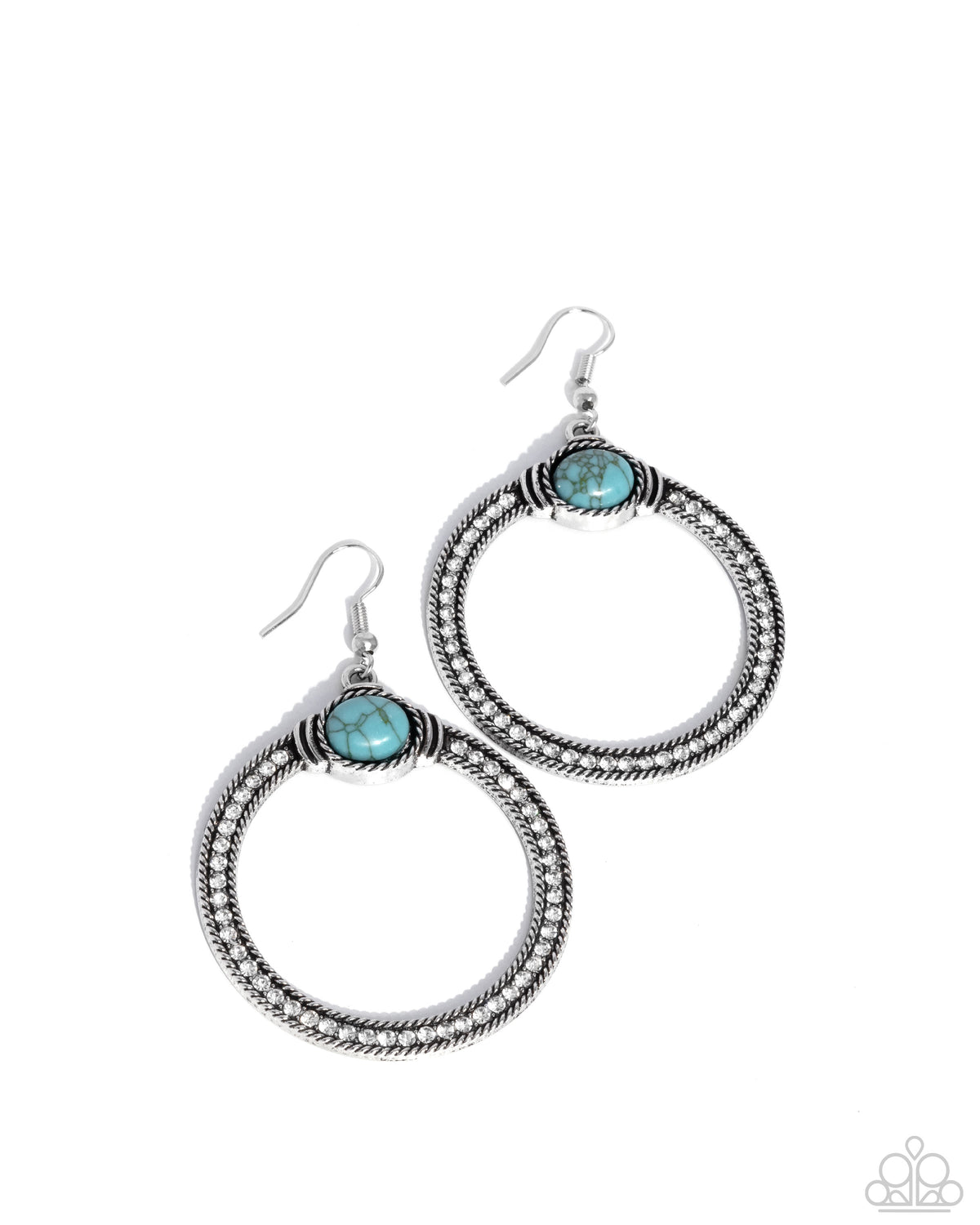 Radical Rusticity Turquoise Blue Stone & White Rhinestone Earrings - Paparazzi Accessories- lightbox - CarasShop.com - Paparazzi Jewelry by Cara Jewels