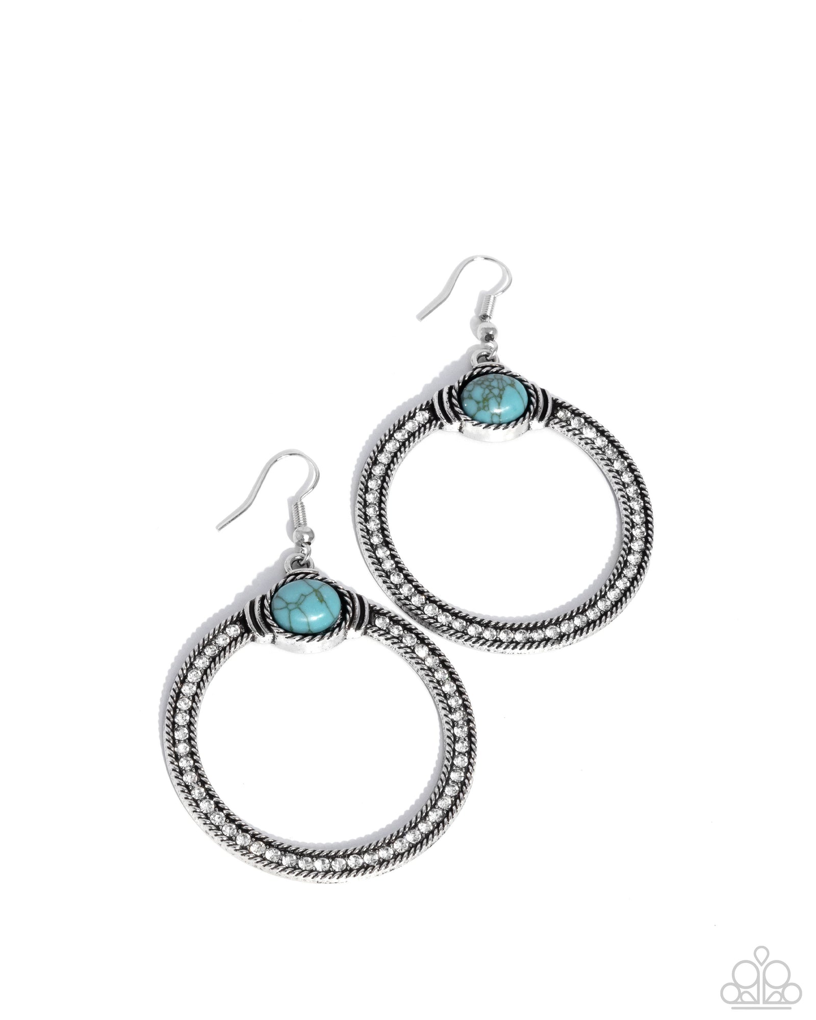 Radical Rusticity Turquoise Blue Stone & White Rhinestone Earrings - Paparazzi Accessories- lightbox - CarasShop.com - Paparazzi Jewelry by Cara Jewels