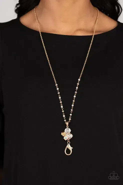 Rainbow Bloom Gold Lanyard Necklace - Paparazzi Accessories- on model - CarasShop.com - Paparazzi Jewelry by Cara Jewels