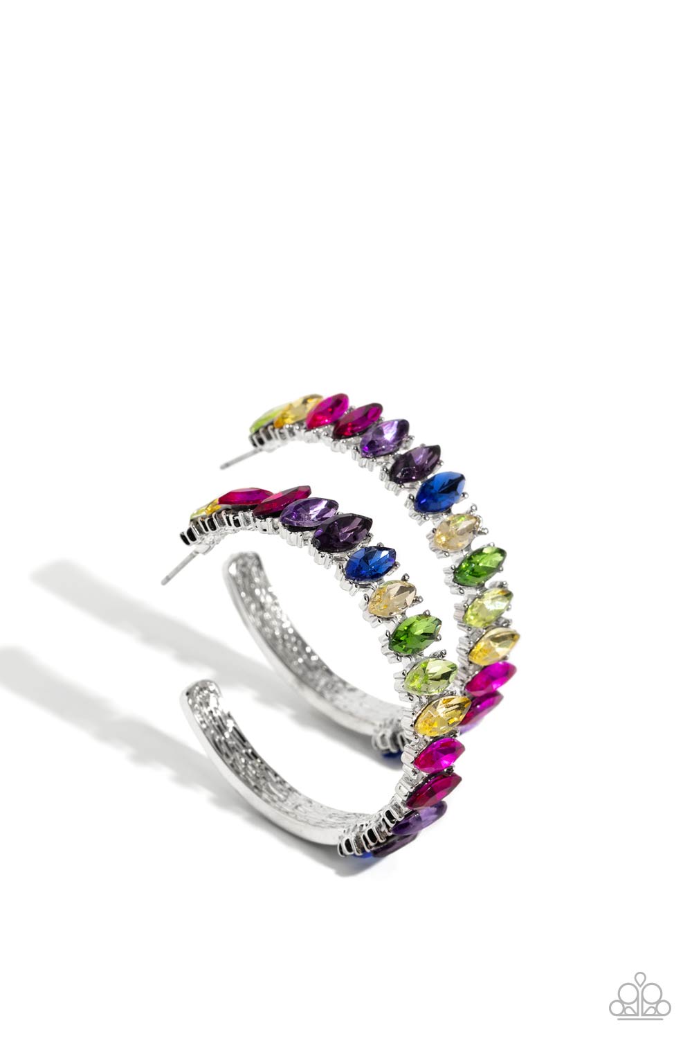Rainbow Range Multi Rhinestone Hoop Earrings - Paparazzi Accessories- lightbox - CarasShop.com - Paparazzi Jewelry by Cara Jewels