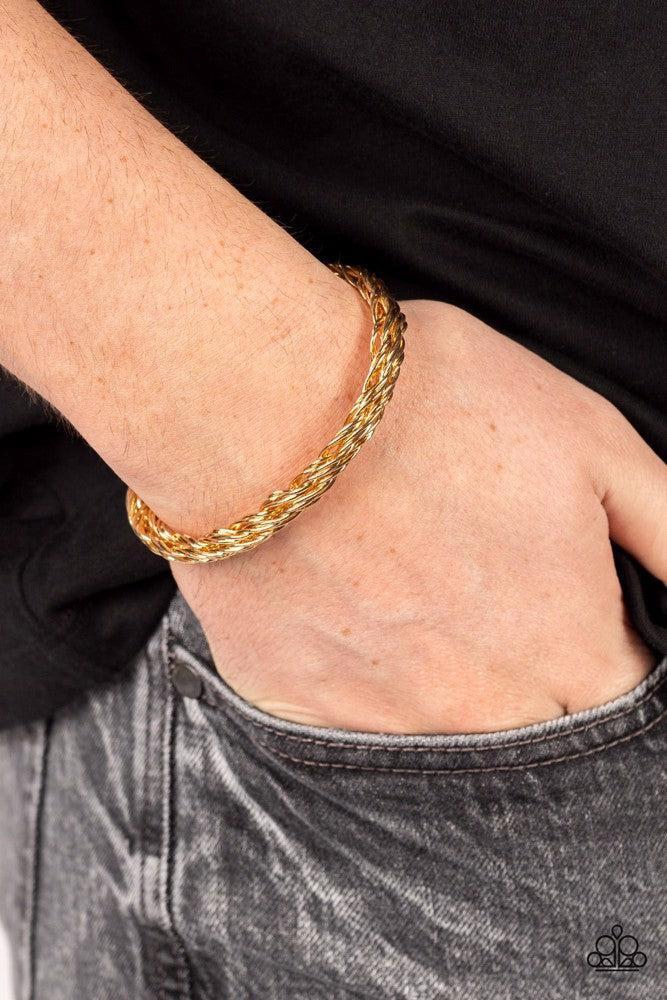 Rally Together Gold Bracelet - Paparazzi Accessories- on model - CarasShop.com - Paparazzi Jewelry by Cara Jewels
