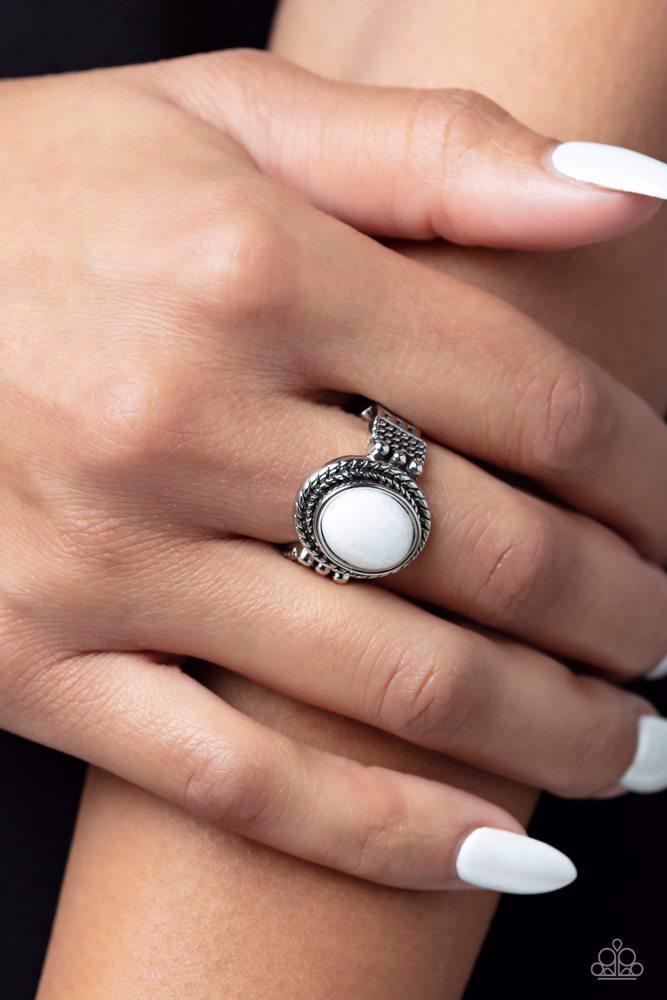 Ranch Ready White Ring - Paparazzi Accessories-on model - CarasShop.com - Paparazzi Jewelry by Cara Jewels