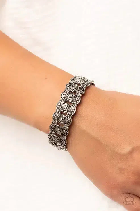 Rapturous Romance Silver Bracelet - Paparazzi Accessories-on model - CarasShop.com - Paparazzi Jewelry by Cara Jewels
