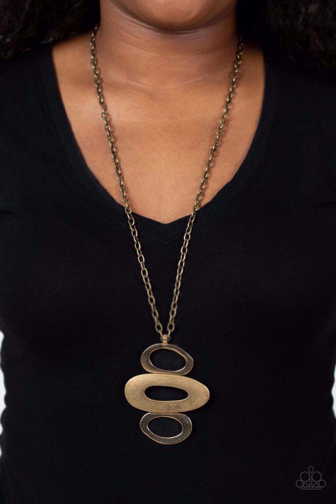 Rare Relic Brass Necklace - Paparazzi Accessories- on model - CarasShop.com - Paparazzi Jewelry by Cara Jewels