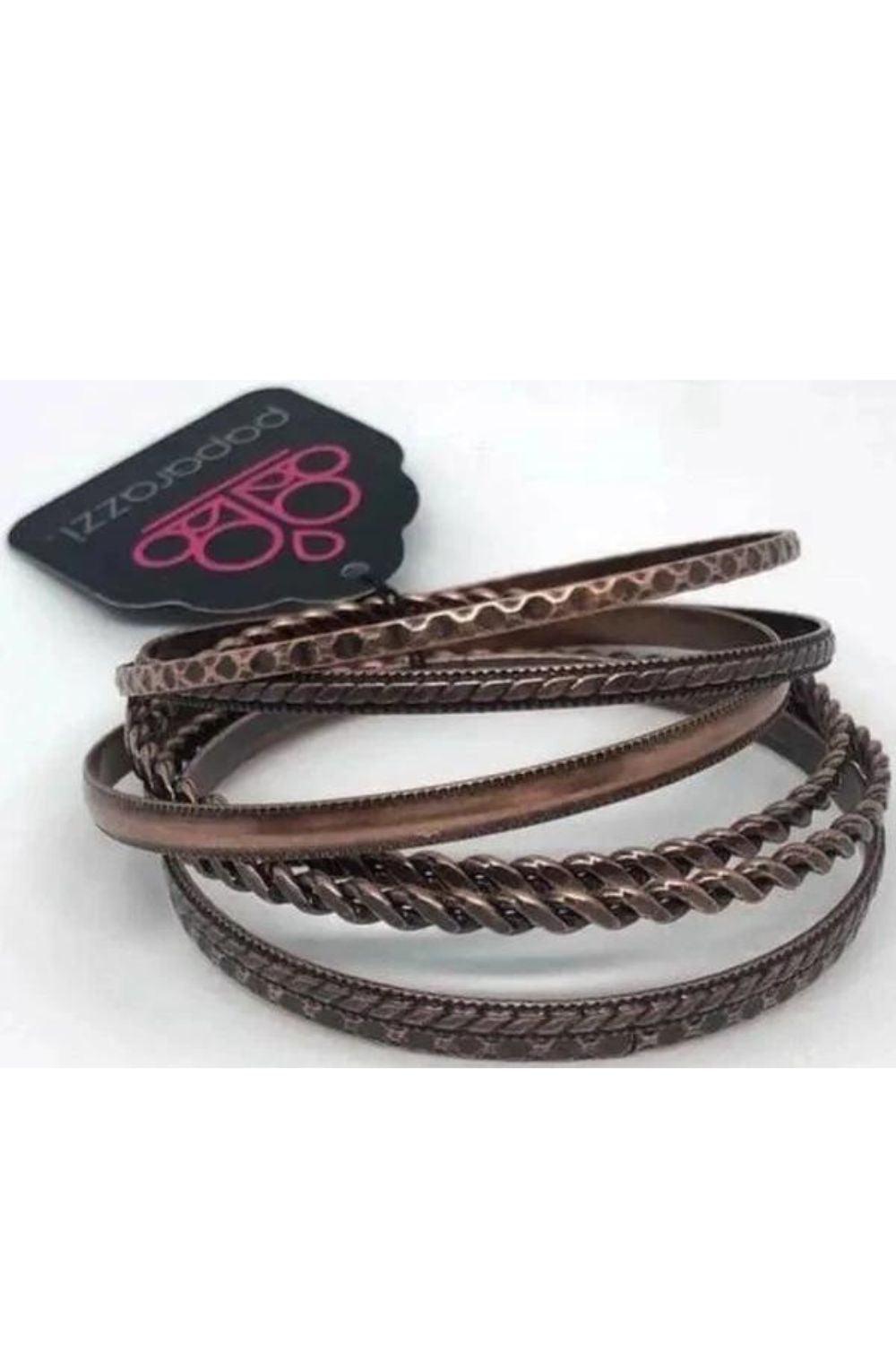 Rattle and Roll Copper Bangle Bracelet Set - Paparazzi Accessories- lightbox - CarasShop.com - Paparazzi Jewelry by Cara Jewels