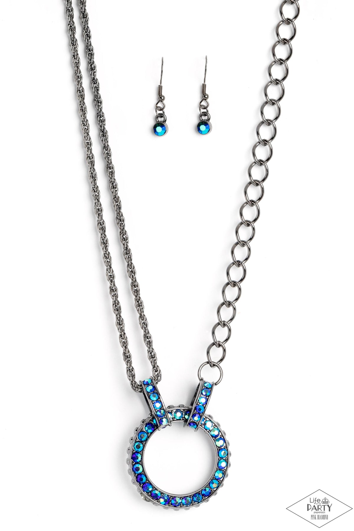 Razzle Dazzle Blue Rhinestone Necklace - Paparazzi Accessories- lightbox - CarasShop.com - Paparazzi Jewelry by Cara Jewels