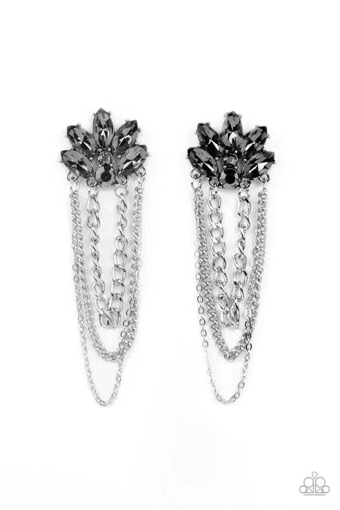 Reach For The SKYSCRAPERS Silver Earrings - Paparazzi Accessories- lightbox - CarasShop.com - Paparazzi Jewelry by Cara Jewels