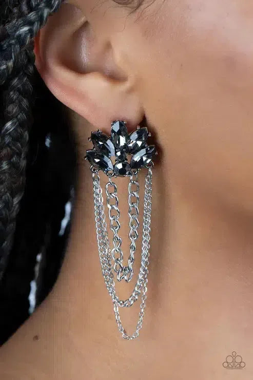 Reach For The SKYSCRAPERS Silver Earrings - Paparazzi Accessories-on model - CarasShop.com - Paparazzi Jewelry by Cara Jewels