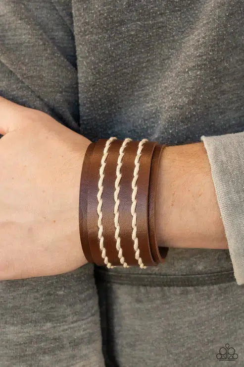 Real Ranchero Brown Urban Bracelet - Paparazzi Accessories- on model - CarasShop.com - Paparazzi Jewelry by Cara Jewels