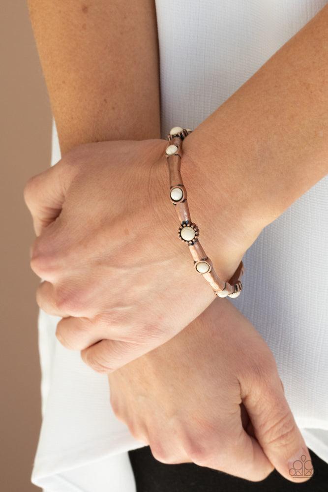Rebel Sandstorm Copper & White Stone Bracelet - Paparazzi Accessories- on model - CarasShop.com - Paparazzi Jewelry by Cara Jewels