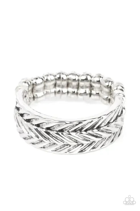 Rebellious Ridges Silver Ring - Paparazzi Accessories- lightbox - CarasShop.com - Paparazzi Jewelry by Cara Jewels