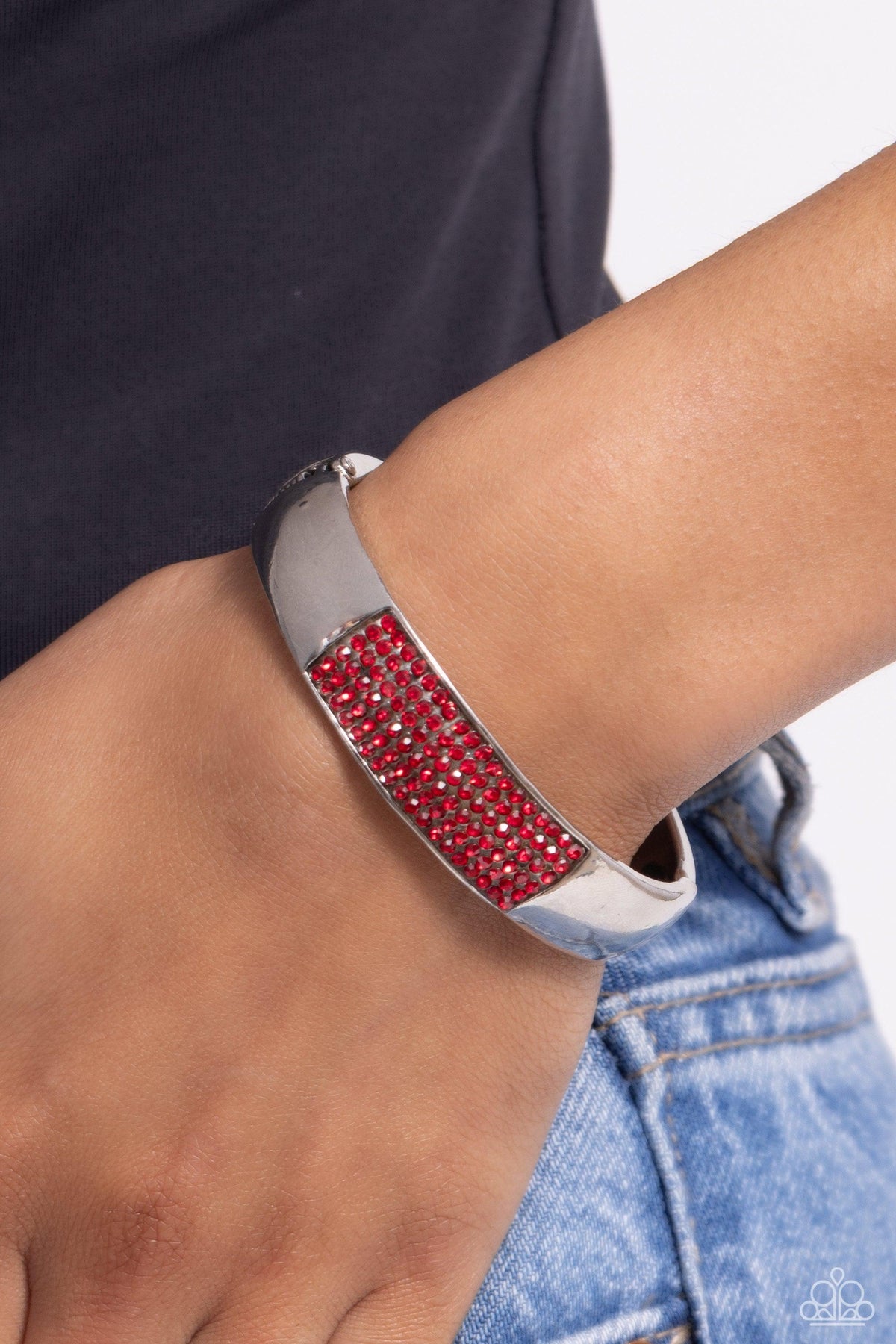 Record-Breaking Bling Red Rhinestone Bracelet - Paparazzi Accessories- on model - CarasShop.com - Paparazzi Jewelry by Cara Jewels