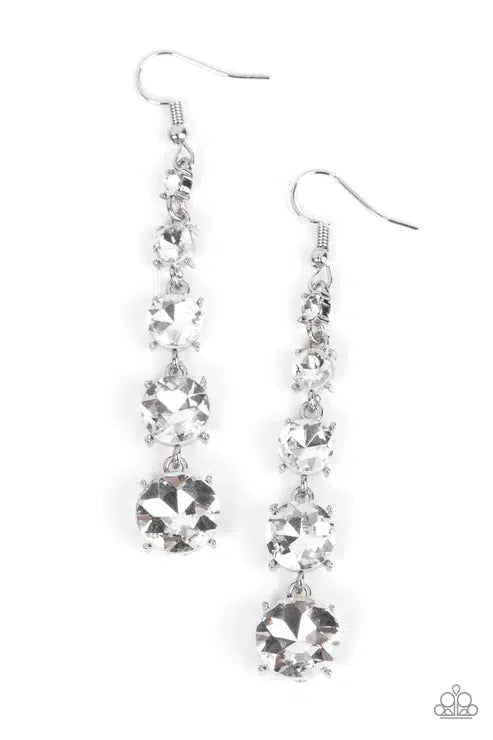 Red Carpet Charmer White Earrings - Paparazzi Accessories- lightbox - CarasShop.com - Paparazzi Jewelry by Cara Jewels