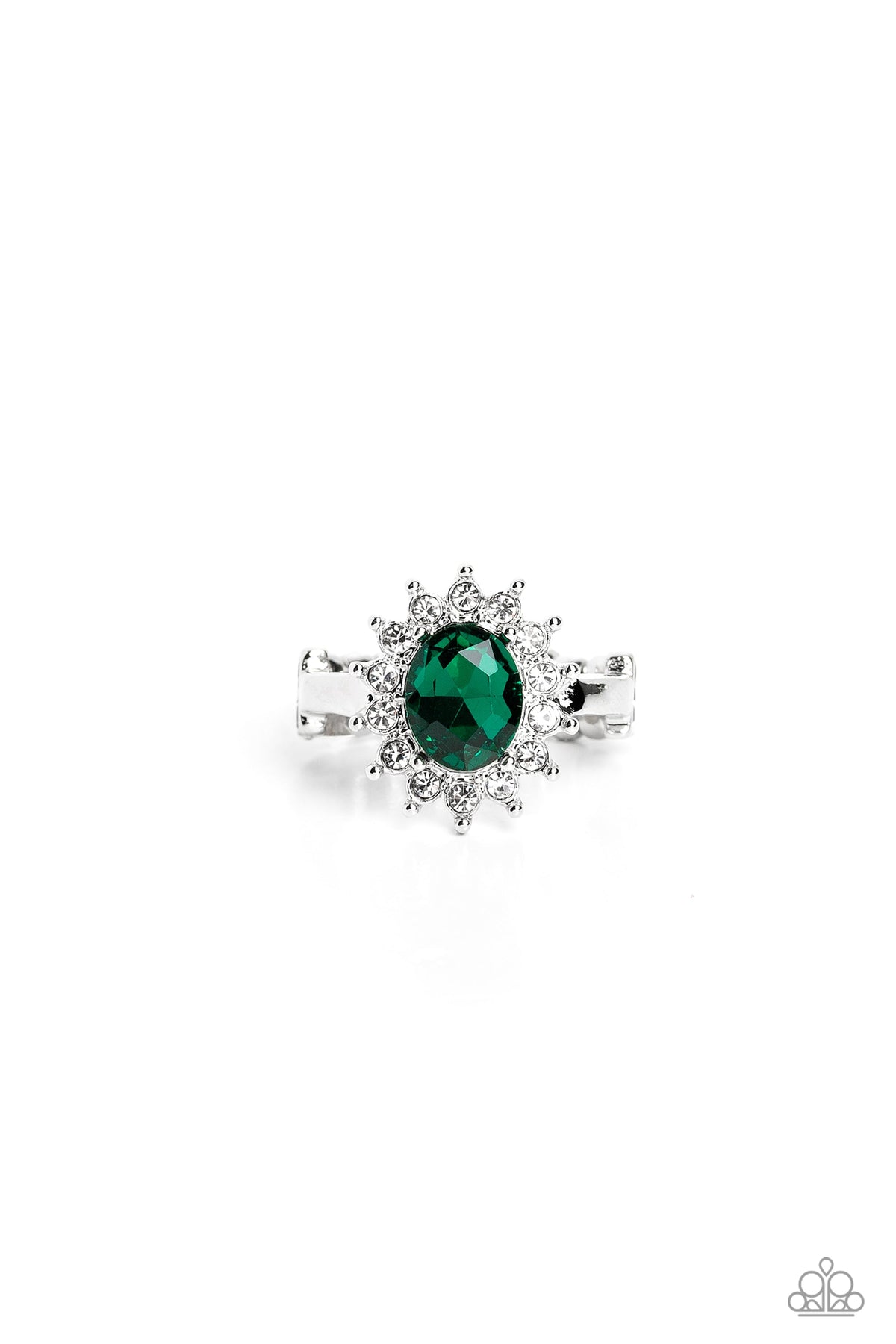 Red Carpet Reveal Green Rhinestone Ring - Paparazzi Accessories- lightbox - CarasShop.com - Paparazzi Jewelry by Cara Jewels