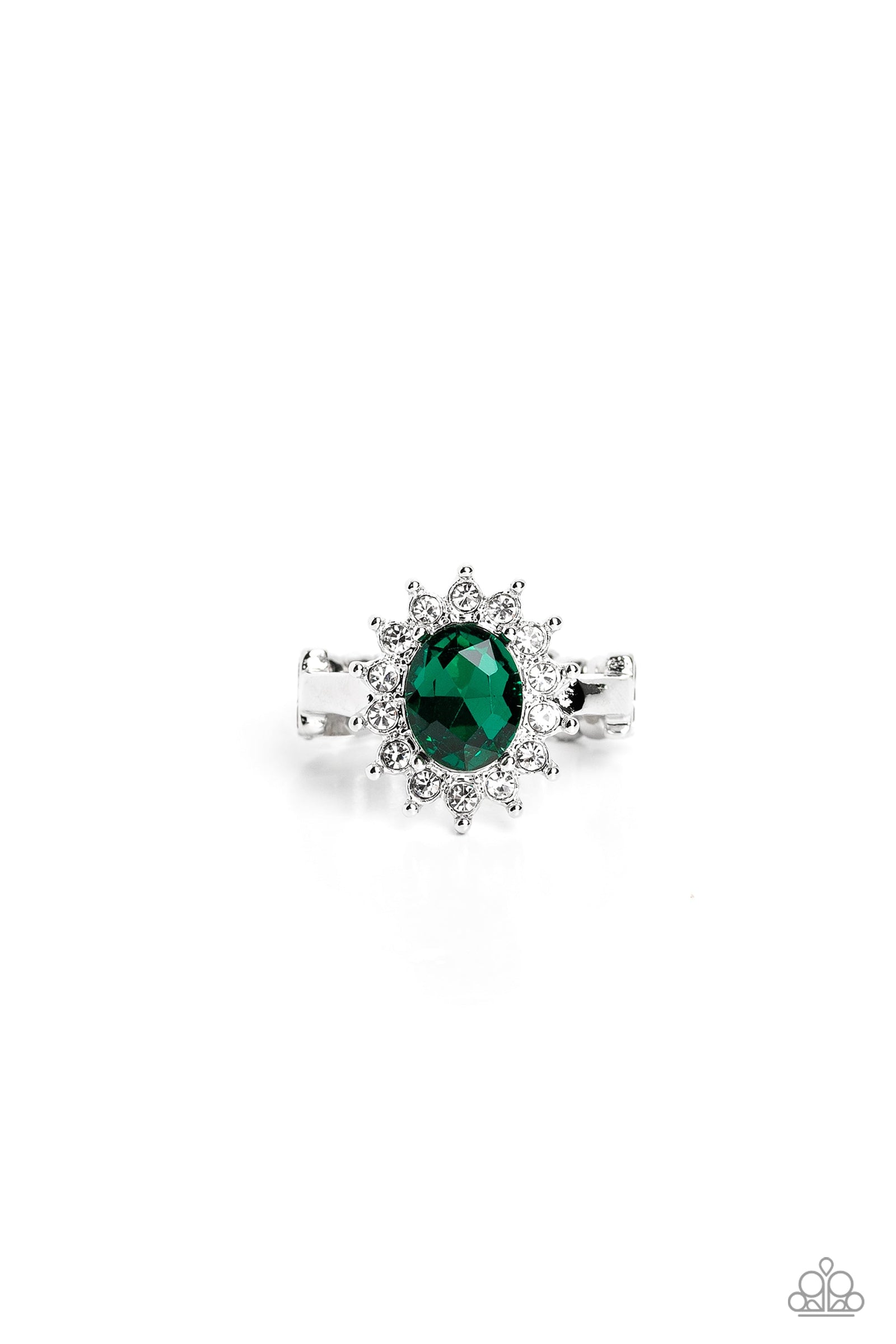 Red Carpet Reveal Green Rhinestone Ring - Paparazzi Accessories- lightbox - CarasShop.com - Paparazzi Jewelry by Cara Jewels