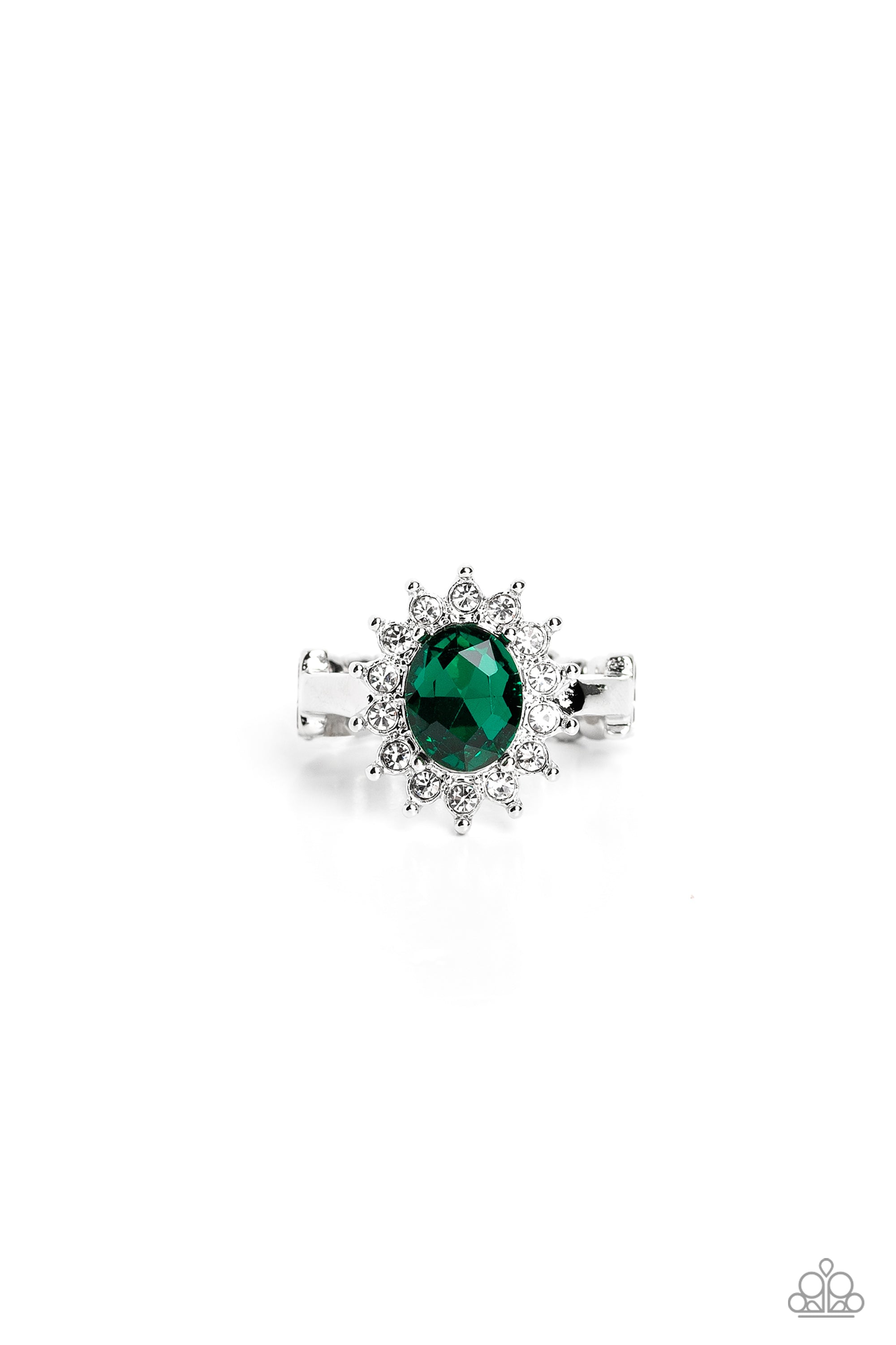 Red Carpet Reveal Green Rhinestone Ring - Paparazzi Accessories- lightbox - CarasShop.com - Paparazzi Jewelry by Cara Jewels
