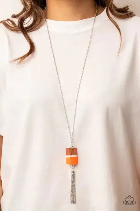 Reel It In Orange Necklace - Paparazzi Accessories-on model - CarasShop.com - Paparazzi Jewelry by Cara Jewels