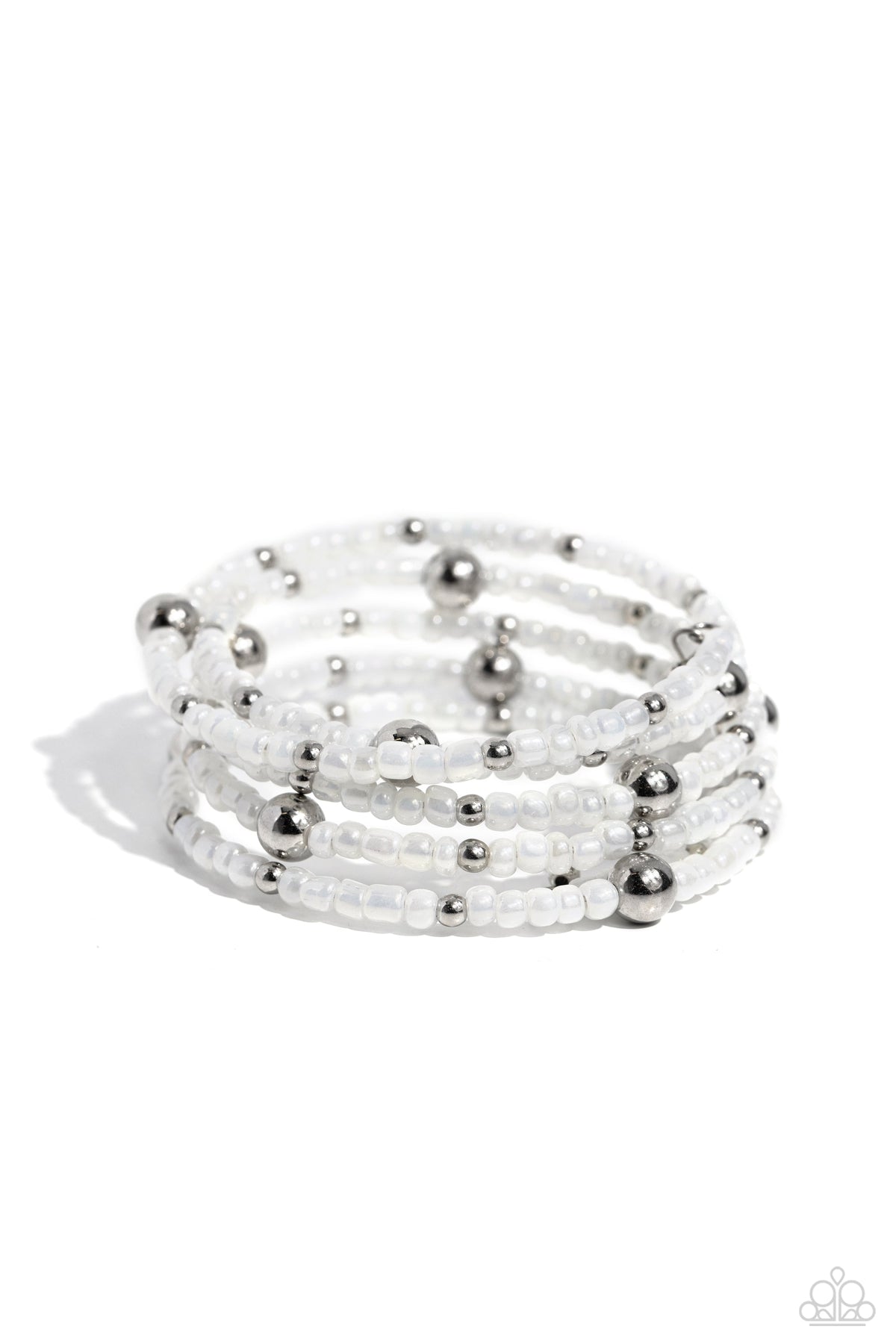 Refined Retrograde White Pearl Coil Bracelet - Paparazzi Accessories- lightbox - CarasShop.com - Paparazzi Jewelry by Cara Jewels