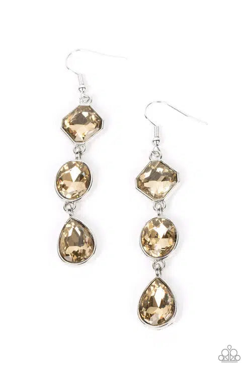 Reflective Rhinestones Brown Earrings - Paparazzi Accessories- lightbox - CarasShop.com - Paparazzi Jewelry by Cara Jewels