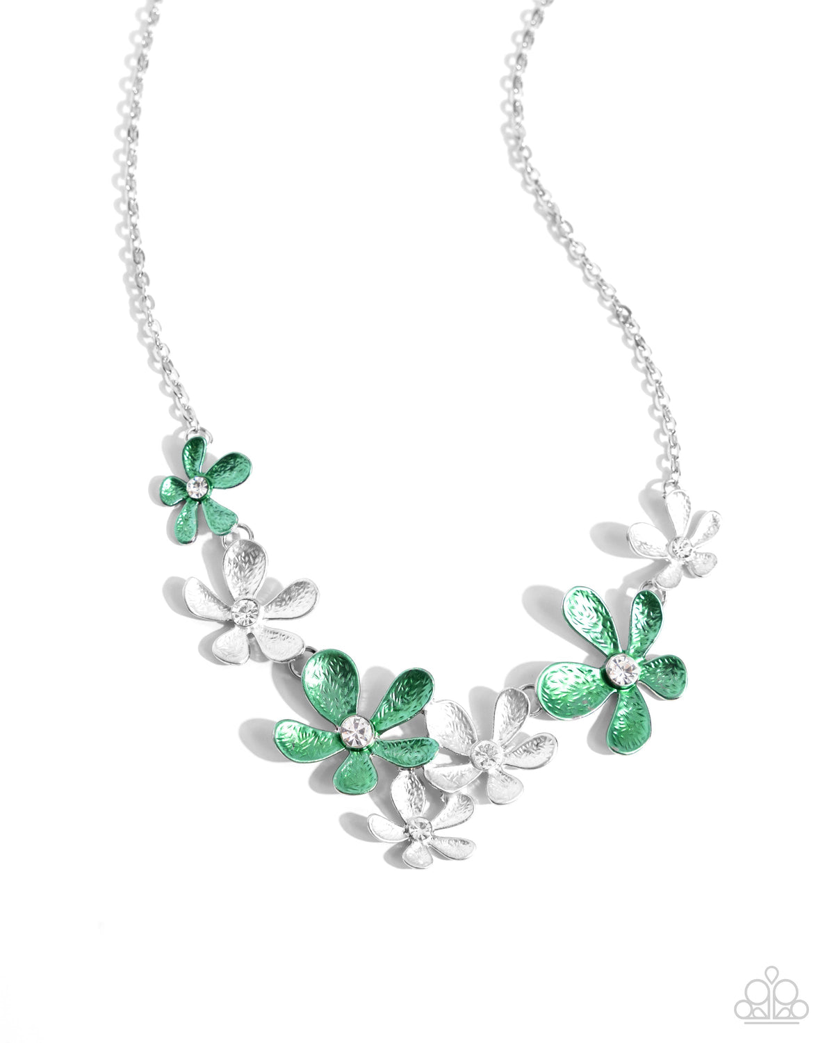 Reflective Rundown Mint Green & Silver Floral Necklace - Paparazzi Accessories- lightbox - CarasShop.com - Paparazzi Jewelry by Cara Jewels