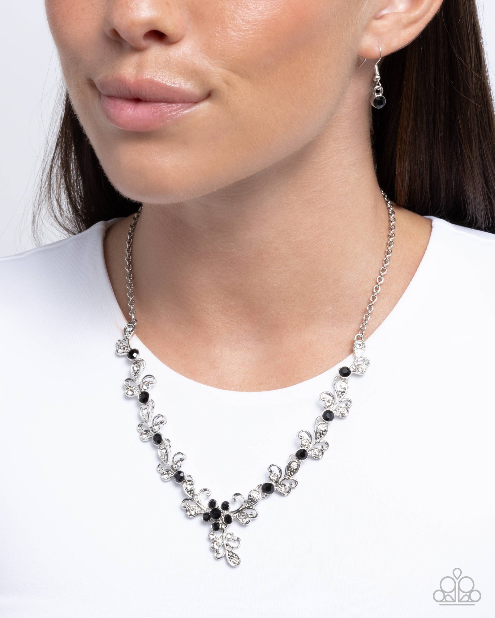 Refreshing Refinement Black & White Rhinestone Necklace - Paparazzi Accessories- lightbox - CarasShop.com - Paparazzi Jewelry by Cara Jewels