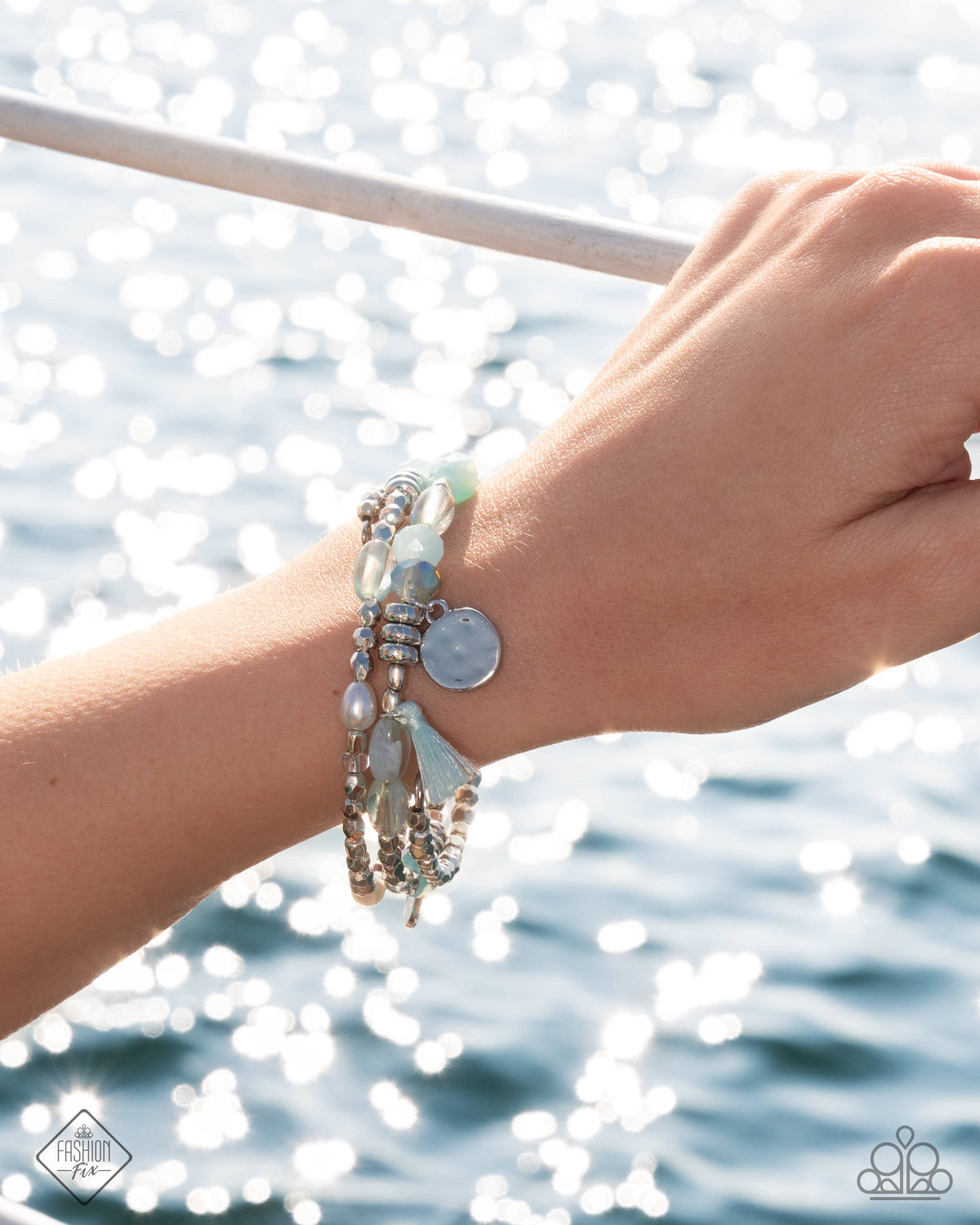 Refreshing Revel Blue & Green Coil Bracelet - Paparazzi Accessories- on model - CarasShop.com - Paparazzi Jewelry by Cara Jewels