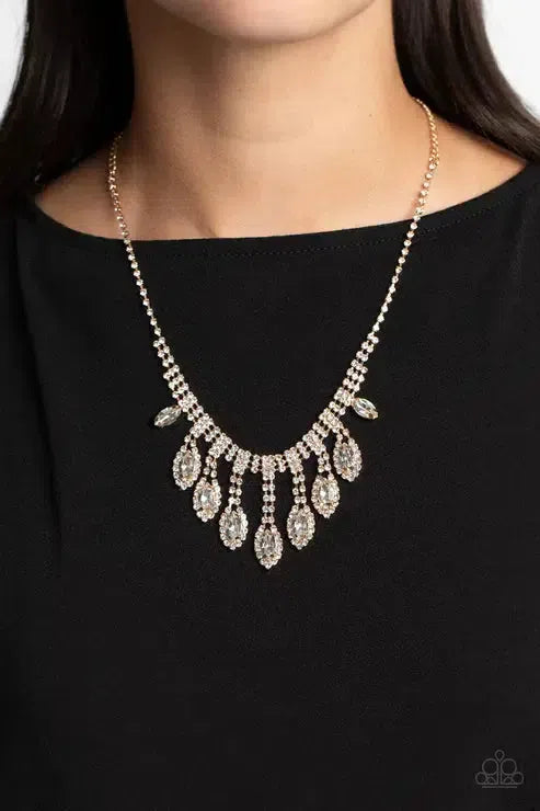 REIGNING Romance Gold Necklace - Paparazzi Accessories-on model - CarasShop.com - Paparazzi Jewelry by Cara Jewels