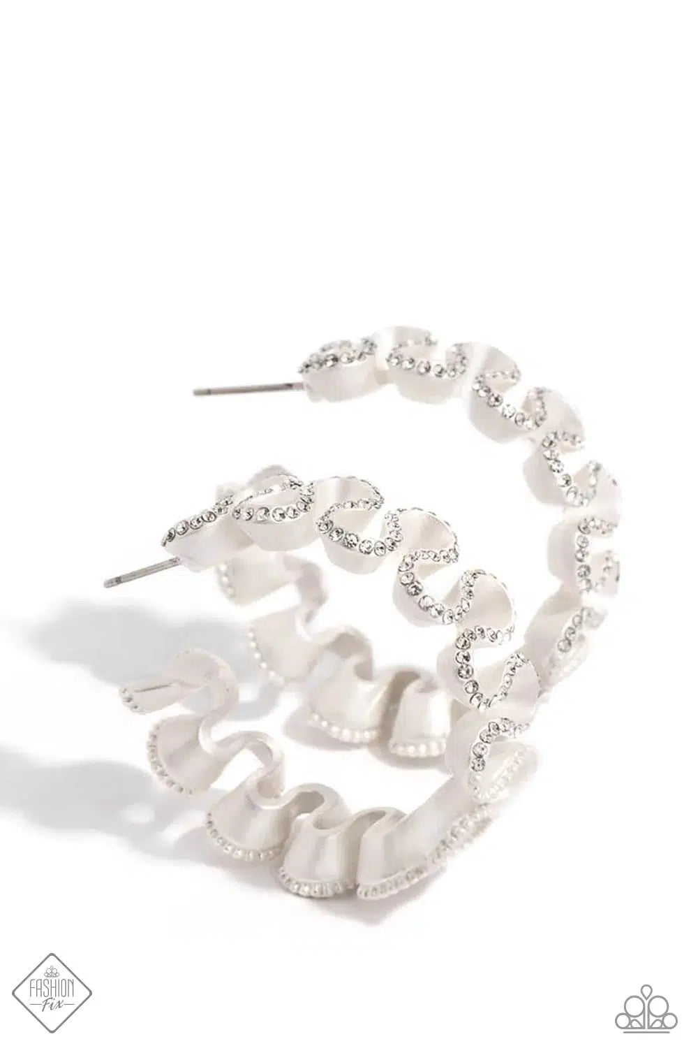 Resolutely Ruffled White Earrings - Paparazzi Accessories- lightbox - CarasShop.com - Paparazzi Jewelry by Cara Jewels