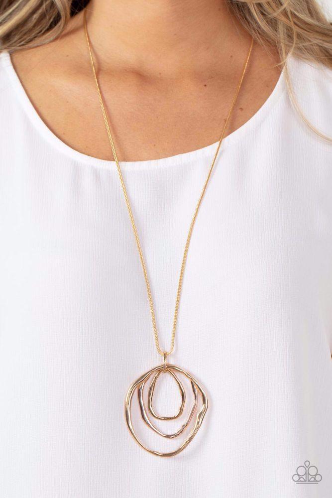 Revamped Relic Gold Necklace - Paparazzi Accessories- on model - CarasShop.com - Paparazzi Jewelry by Cara Jewels