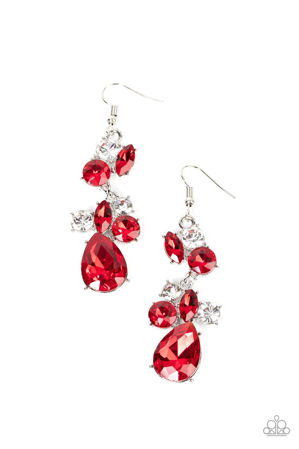 Rhinestone Reveler Red Earrings - Paparazzi Accessories- lightbox - CarasShop.com - Paparazzi Jewelry by Cara Jewels