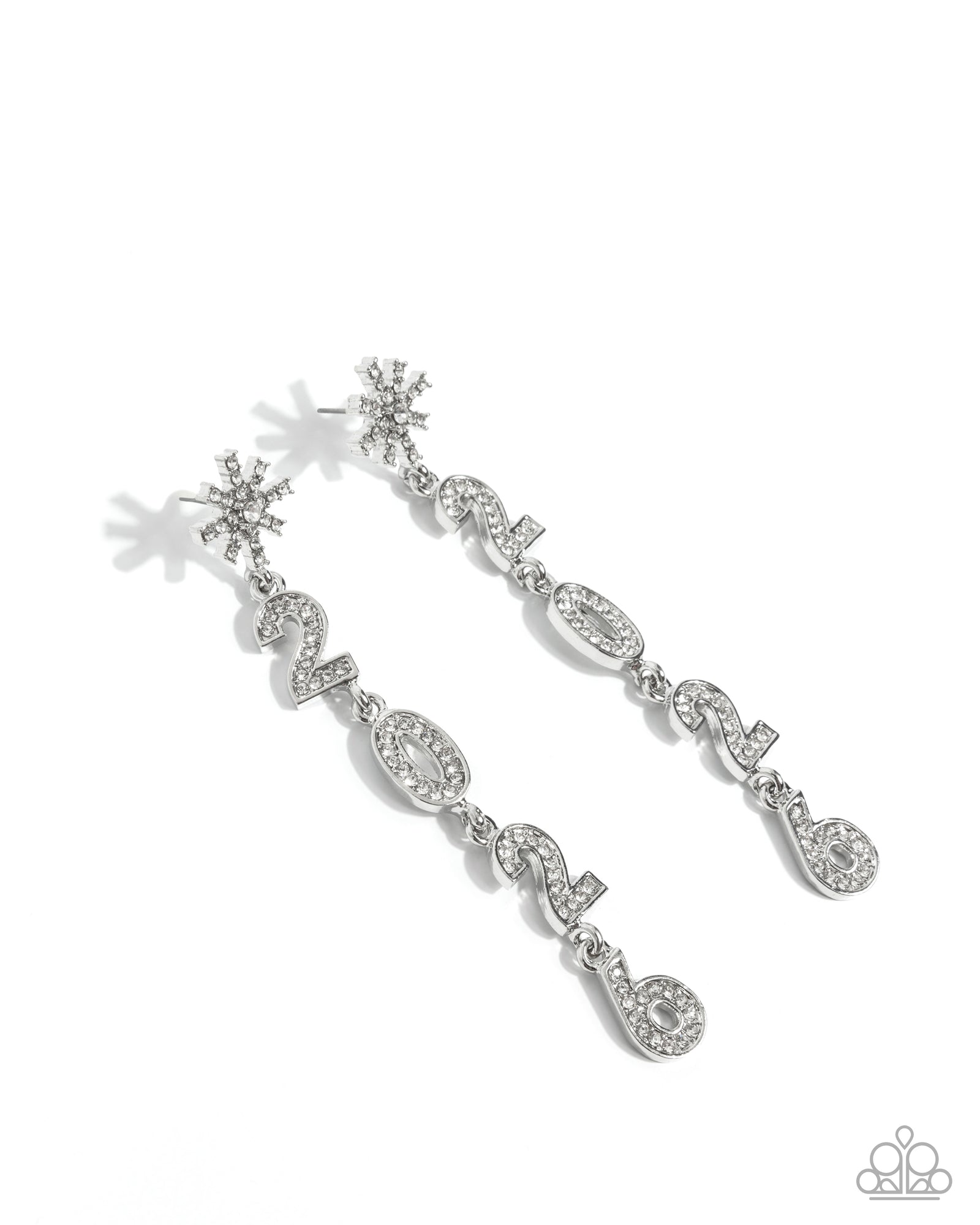Ring In the Shimmer White Rhinestone 2026 Earrings - Paparazzi Accessories- lightbox - CarasShop.com - Paparazzi Jewelry by Cara Jewels
