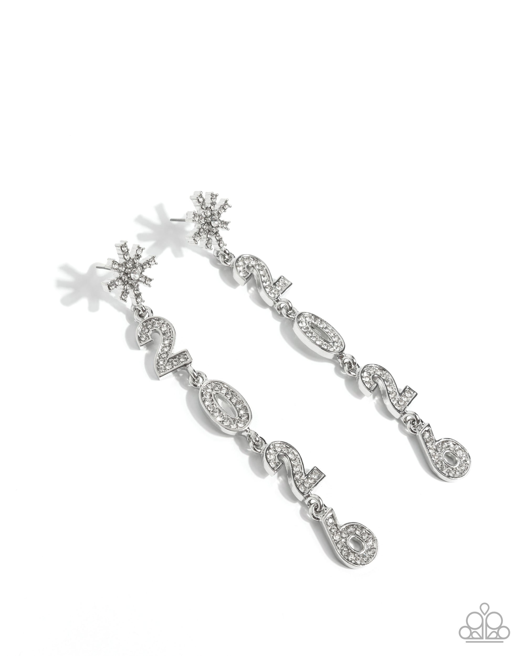 Ring In the Shimmer White Rhinestone 2026 Earrings - Paparazzi Accessories- lightbox - CarasShop.com - Paparazzi Jewelry by Cara Jewels
