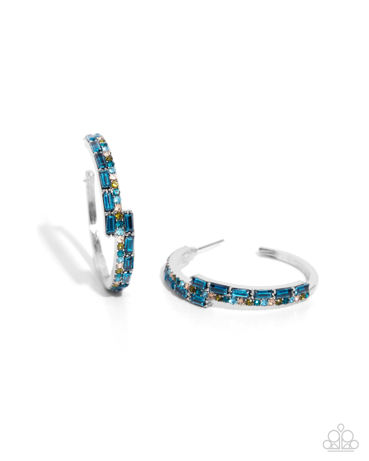 Ritzy Reputation Blue Rhinestone Hoop Earrings - Paparazzi Accessories- lightbox - CarasShop.com - Paparazzi Jewelry by Cara Jewels