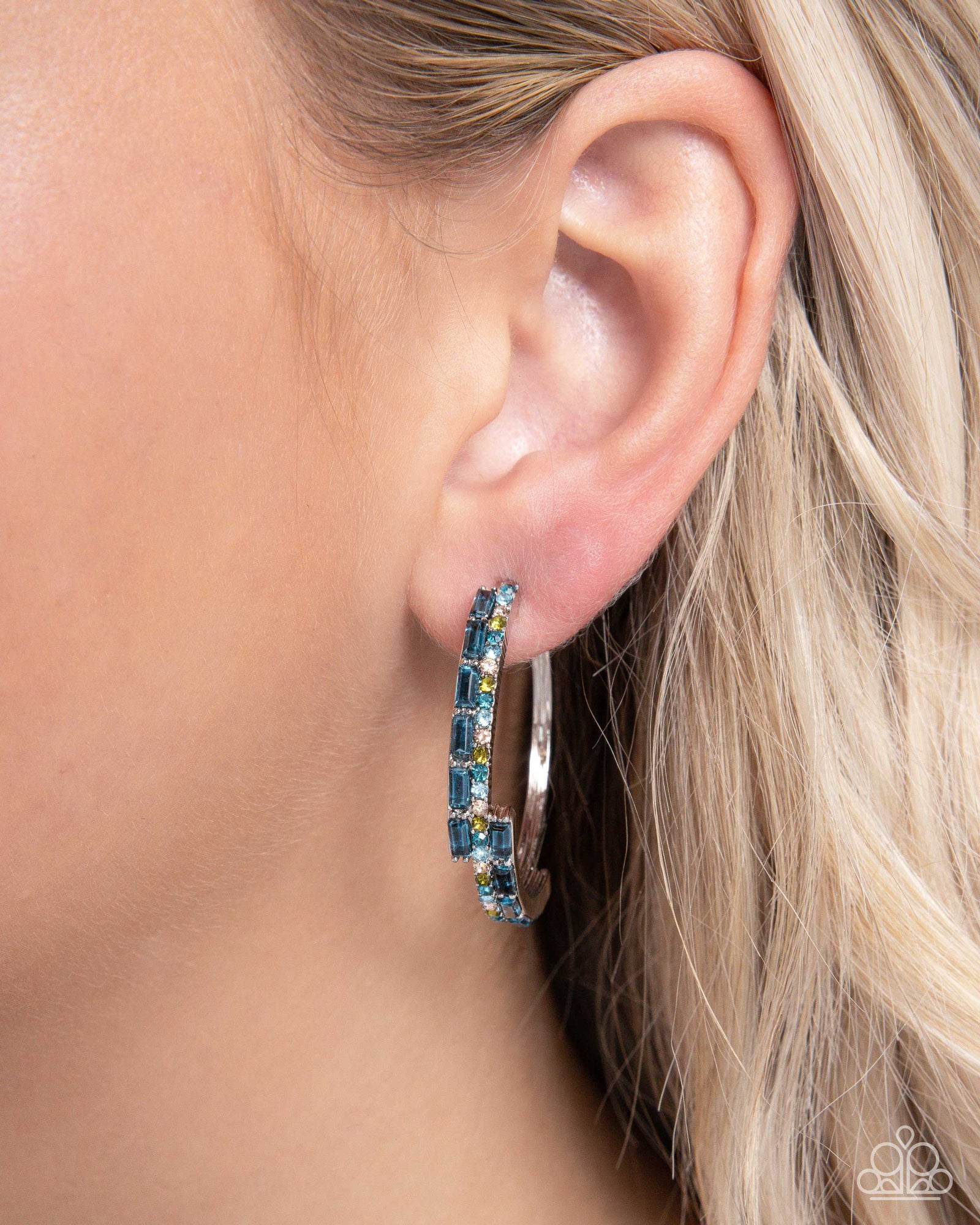 Ritzy Reputation Blue Rhinestone Hoop Earrings - Paparazzi Accessories- lightbox - CarasShop.com - Paparazzi Jewelry by Cara Jewels