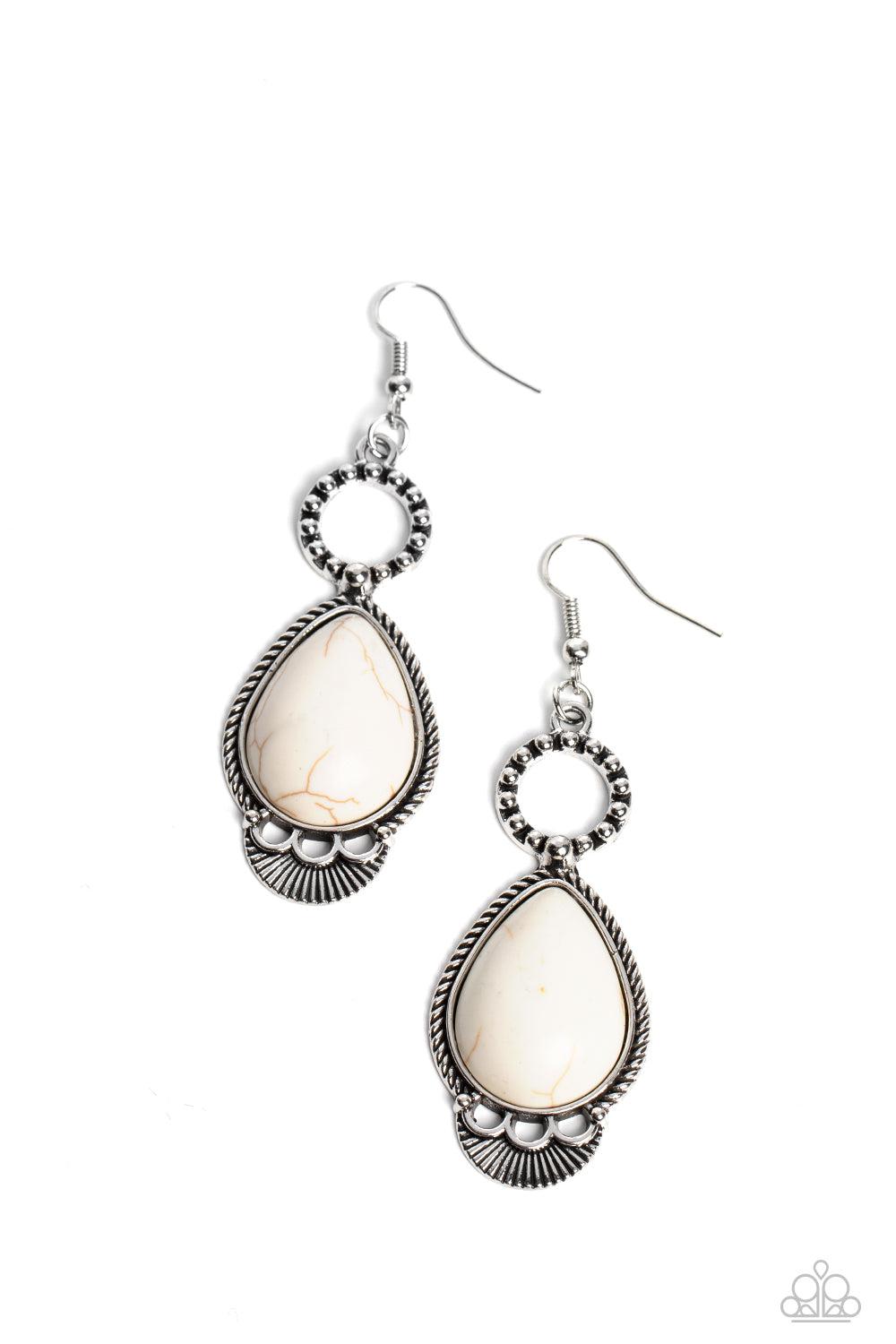 River Cruzin' White Stone Earrings - Paparazzi Accessories- lightbox - CarasShop.com - Paparazzi Jewelry by Cara Jewels