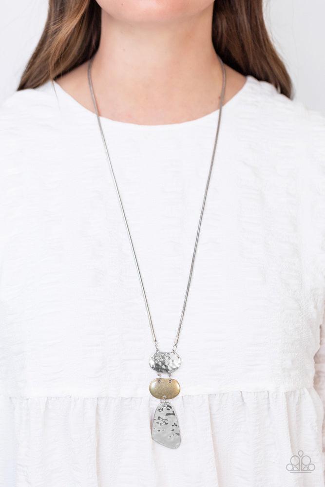 Riverside Respite Silver Necklace - Paparazzi Accessories- on model - CarasShop.com - Paparazzi Jewelry by Cara Jewels