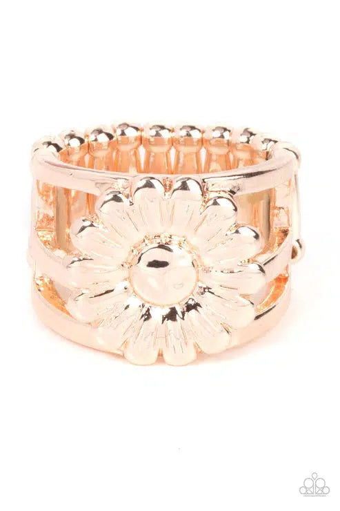 Roadside Daisies Rose Gold Ring - Paparazzi Accessories- lightbox - CarasShop.com - Paparazzi Jewelry by Cara Jewels