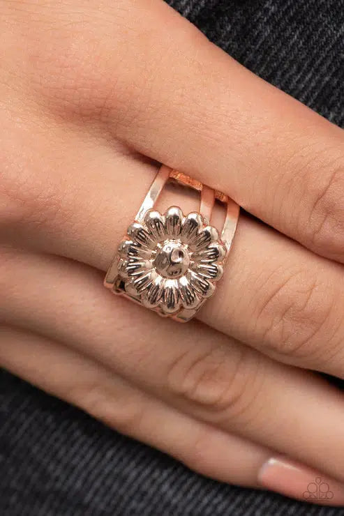 Roadside Daisies Rose Gold Ring - Paparazzi Accessories- lightbox - CarasShop.com - Paparazzi Jewelry by Cara Jewels