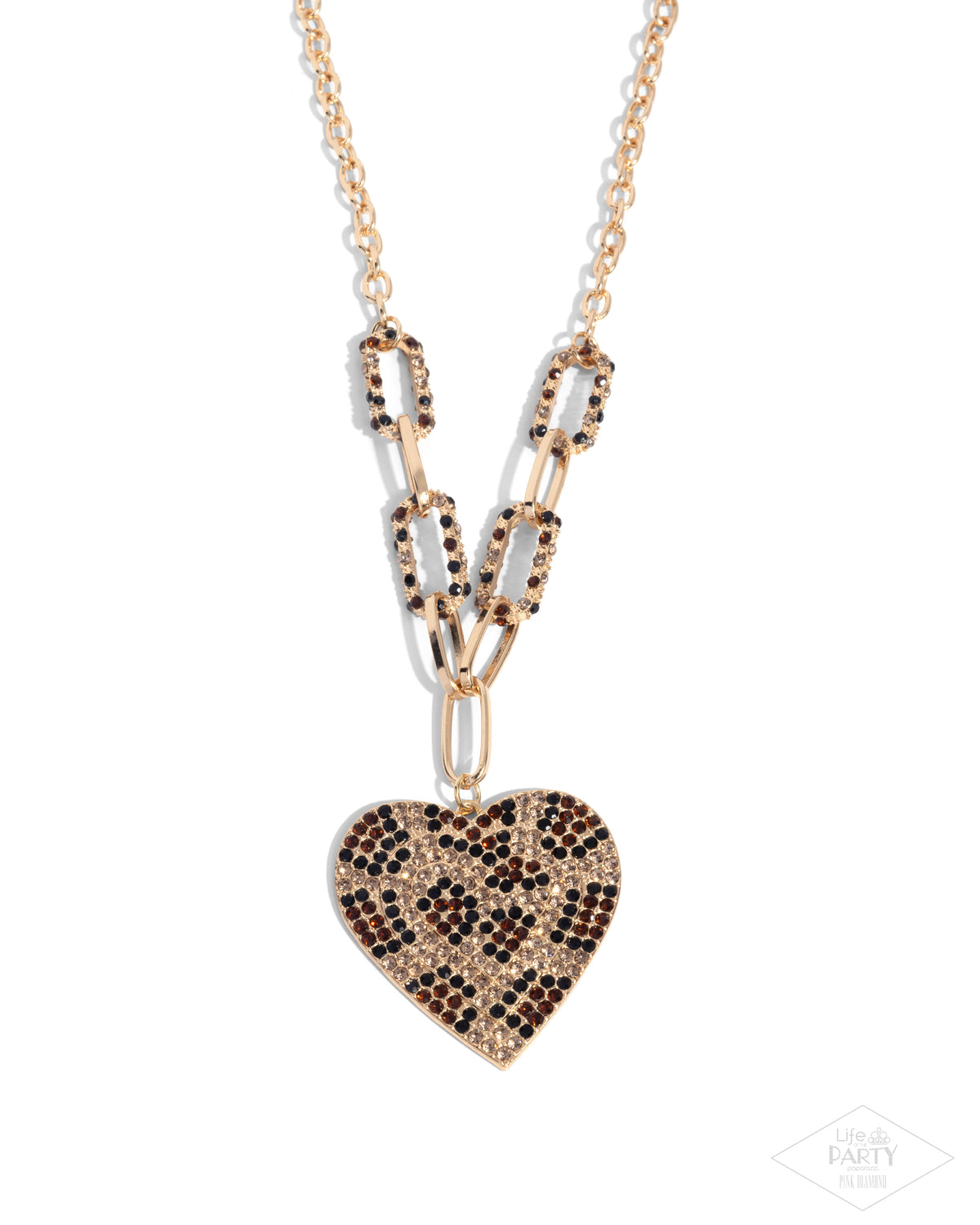 Roadside Romance Multi Black & Gold Rhinestone Heart Necklace - Paparazzi Accessories- lightbox - CarasShop.com - Paparazzi Jewelry by Cara Jewels