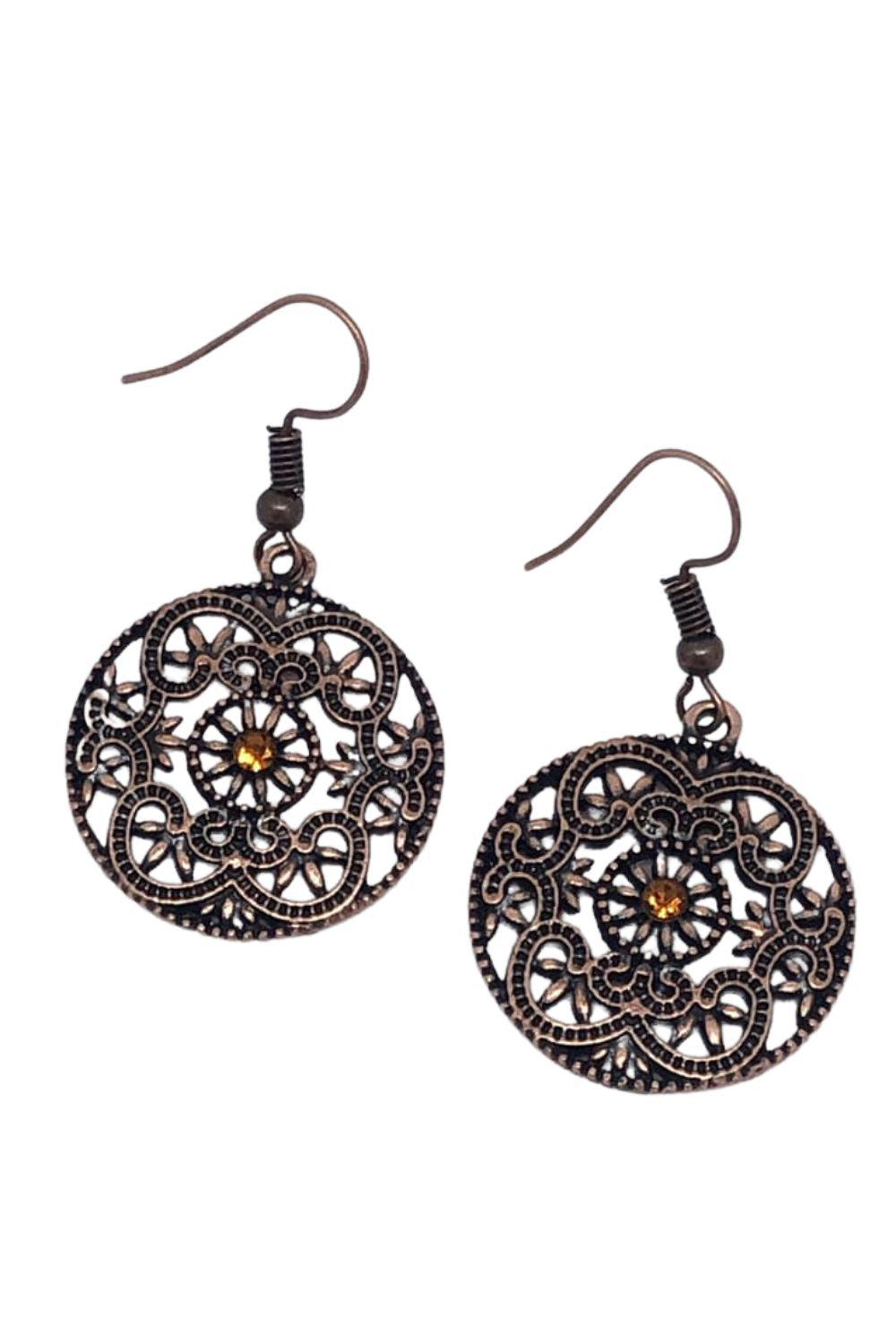 Rochester Royale Copper Filigree Earrings - Paparazzi Accessories- lightbox - CarasShop.com - Paparazzi Jewelry by Cara Jewels
