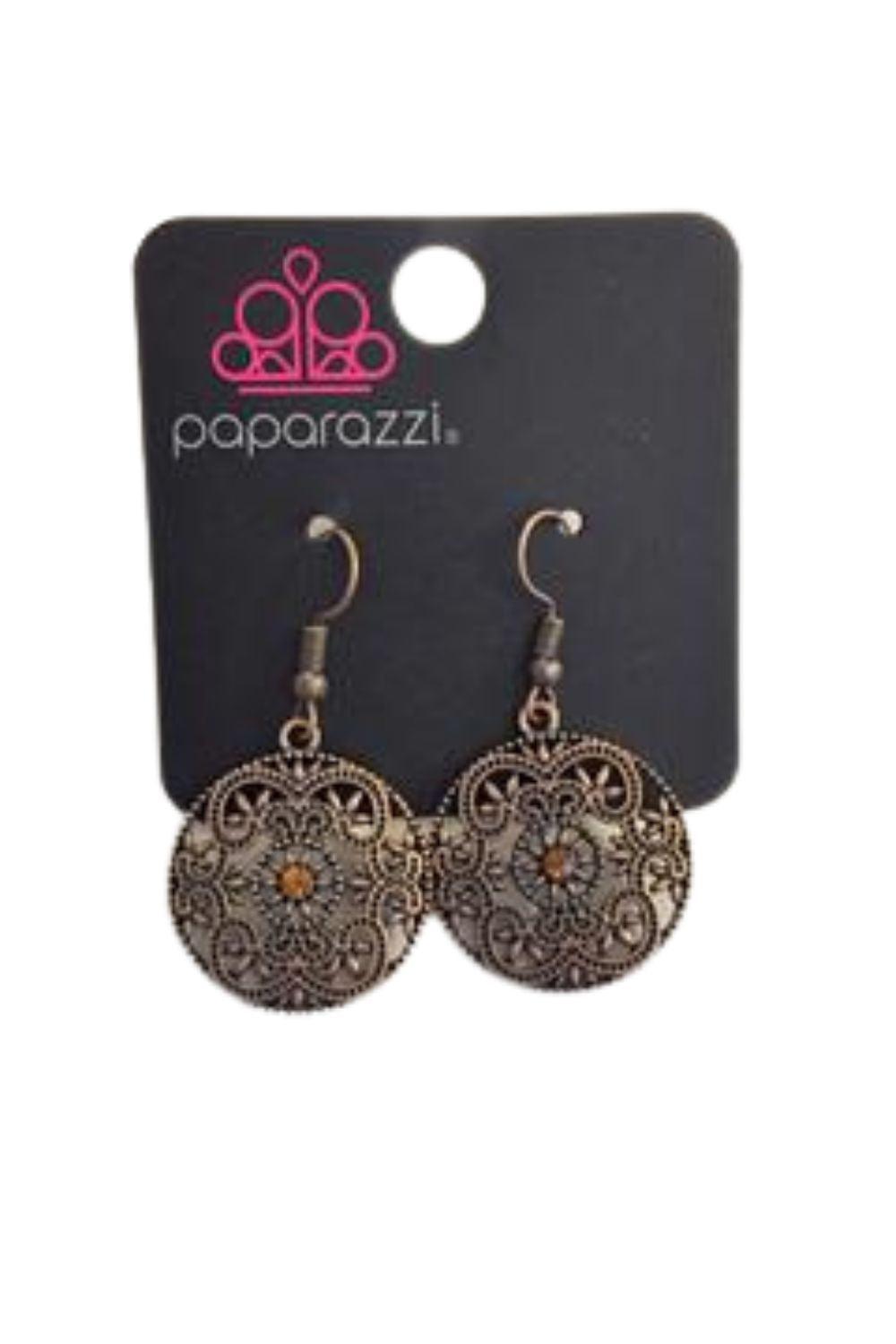 Rochester Royale Copper Filigree Earrings - Paparazzi Accessories- on model - CarasShop.com - Paparazzi Jewelry by Cara Jewels
