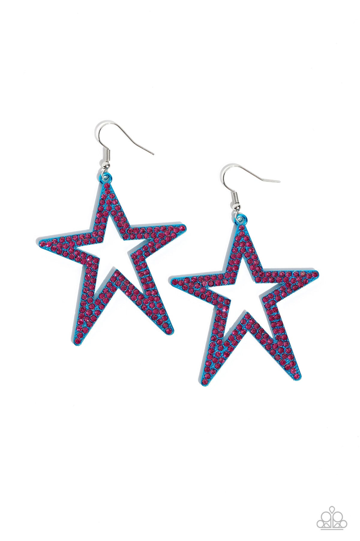 Rockstar Energy Blue & Pink Rhinestone Star Earrings - Paparazzi Accessories- lightbox - CarasShop.com - Paparazzi Jewelry by Cara Jewels