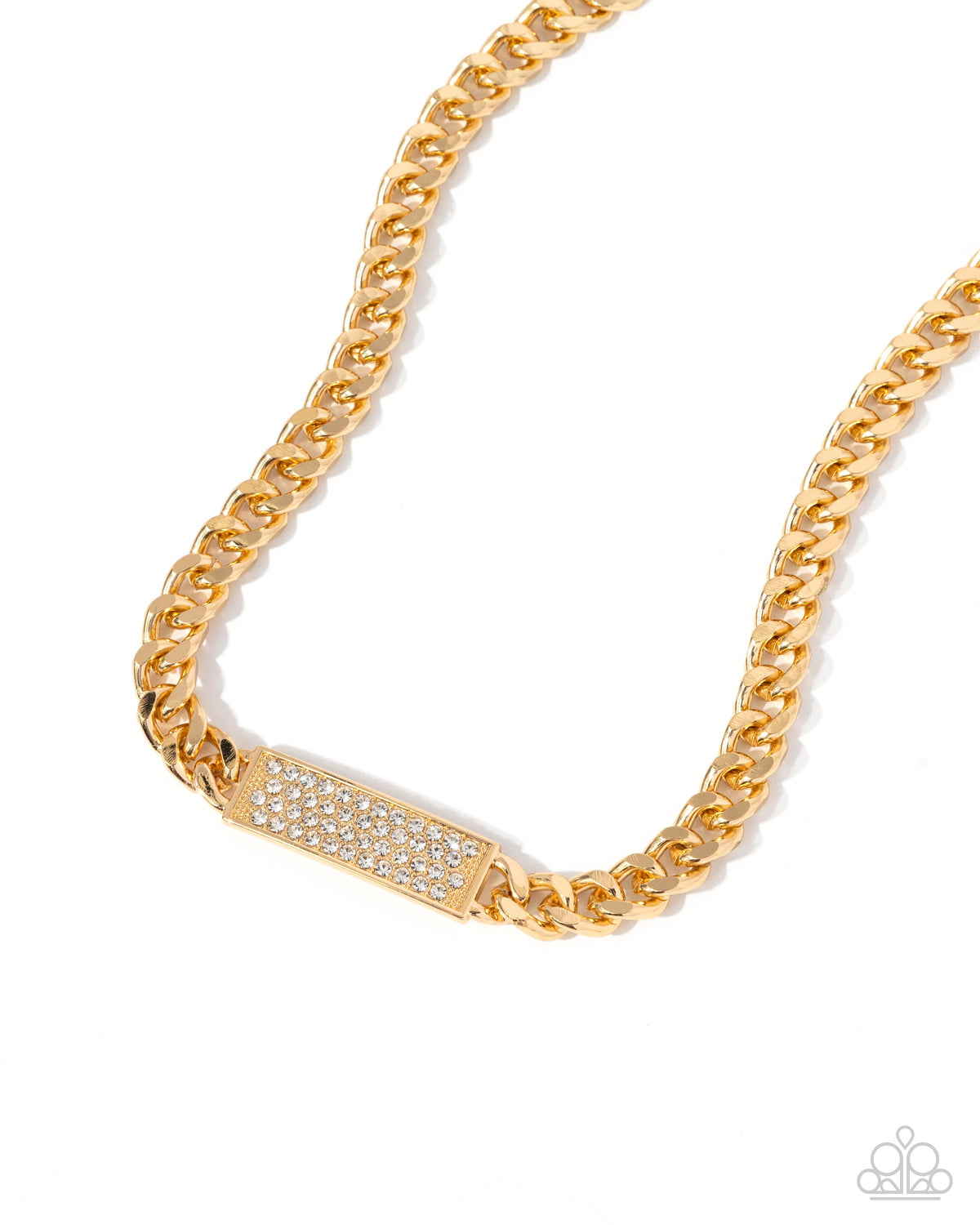 Rockstar Radiance Gold & White Rhinestone Necklace - Paparazzi Accessories- lightbox - CarasShop.com - Paparazzi Jewelry by Cara Jewels