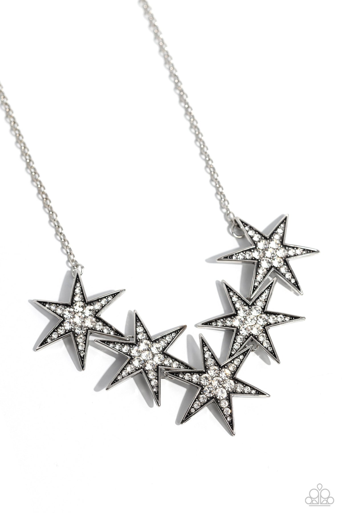 Rockstar Ready White Rhinestone Star Necklace - Paparazzi Accessories- lightbox - CarasShop.com - Paparazzi Jewelry by Cara Jewels