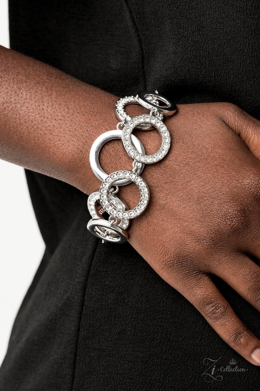 Role Model White Rhinestone Zi Collection Bracelet - Paparazzi Accessories- on model - CarasShop.com - Paparazzi Jewelry by Cara Jewels