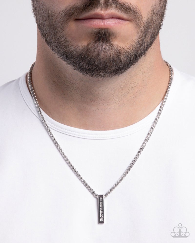 Roman Rebel Men's Silver Necklace - Paparazzi Accessories- on model - CarasShop.com - Paparazzi Jewelry by Cara Jewels