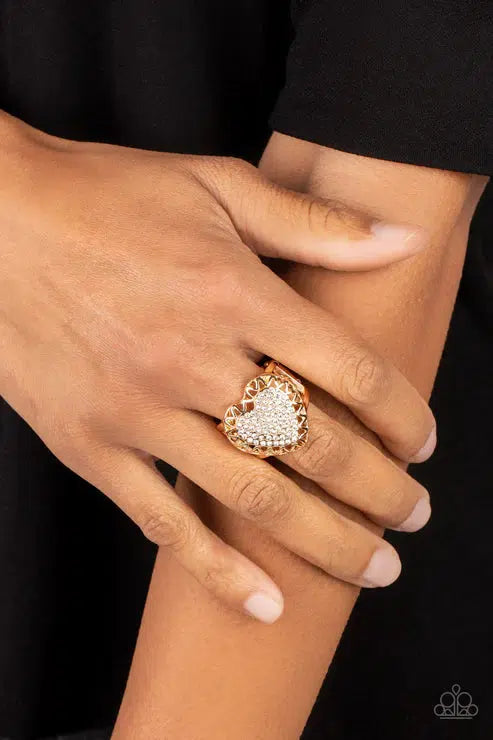 Romantic Escape Gold Ring - Paparazzi Accessories- on model - CarasShop.com - Paparazzi Jewelry by Cara Jewels