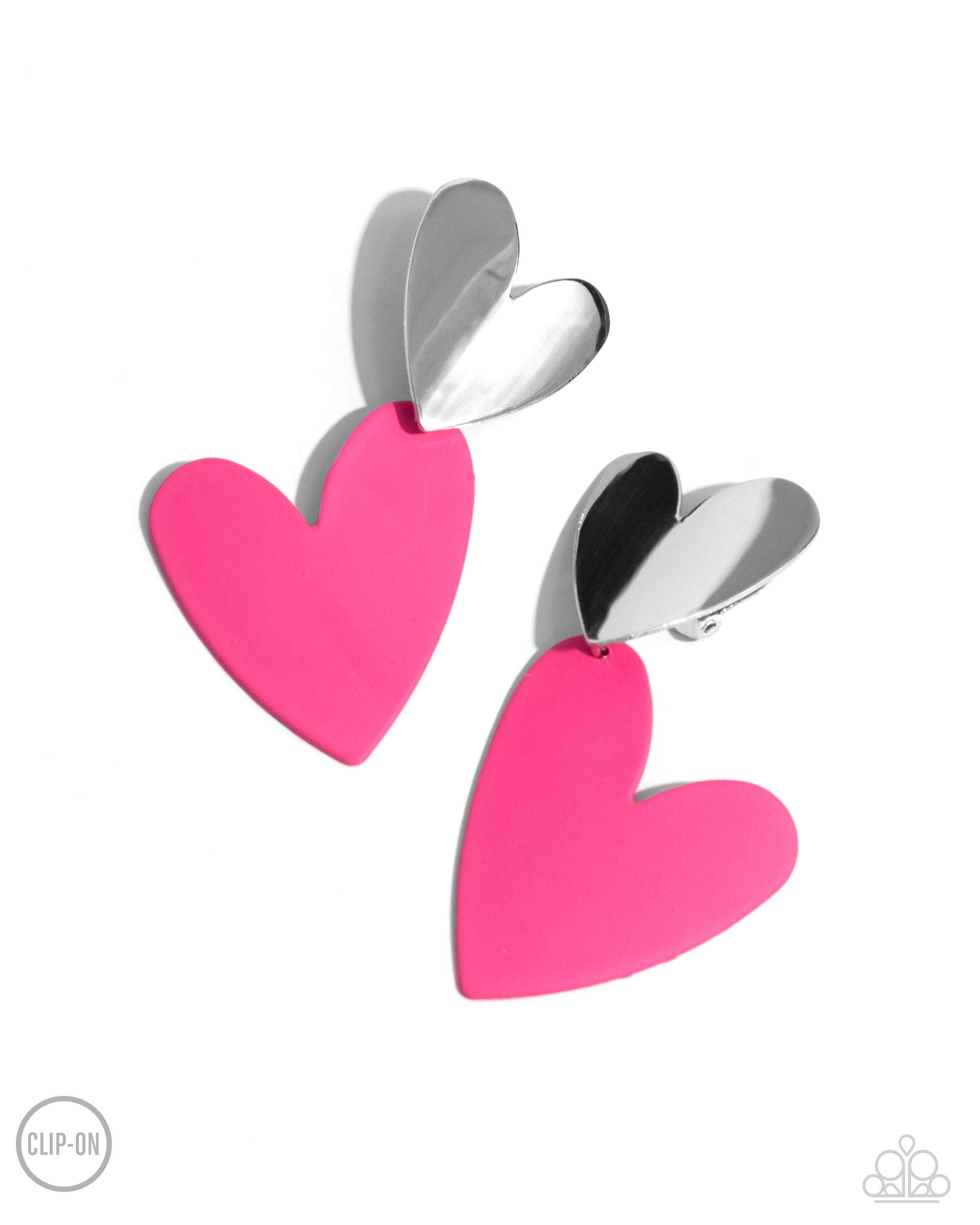 Romantic Occasion Pink Heart Clip-on Earrings - Paparazzi Accessories- lightbox - CarasShop.com - Paparazzi Jewelry by Cara Jewels
