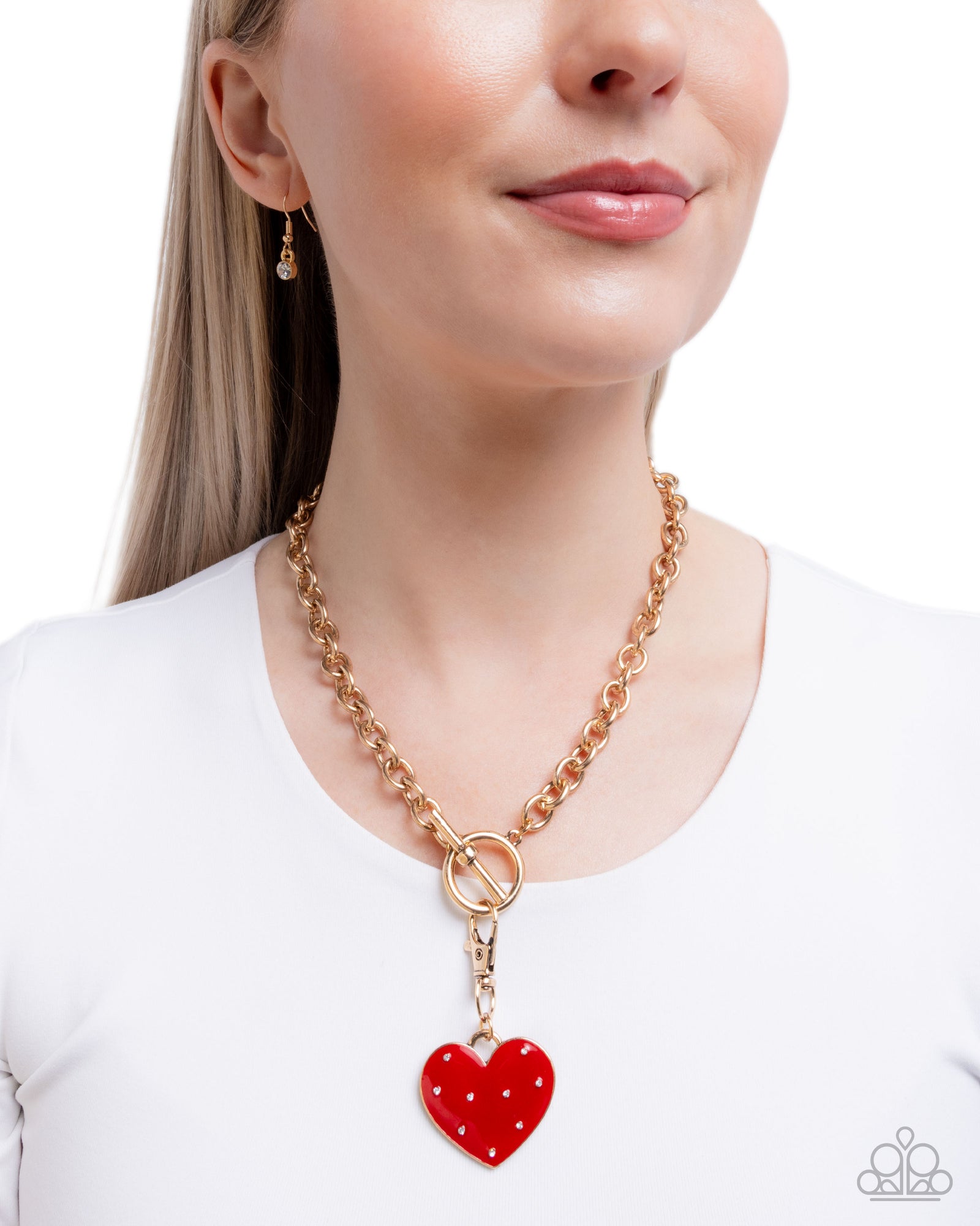 Romantic Range Red & Gold Padlock Heart Necklace - Paparazzi Accessories- lightbox - CarasShop.com - Paparazzi Jewelry by Cara Jewels